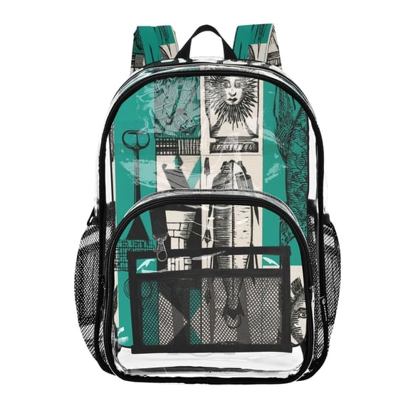 Ttyddzy Clear Backpack Heavy Duty PVC Transparent Backpack for College Workplace, White and Green Patchwork Abstract Pattern