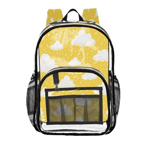 Ttyddzy Clear Backpack Heavy Duty PVC Transparent Backpack for College Workplace, Yellow Rain
