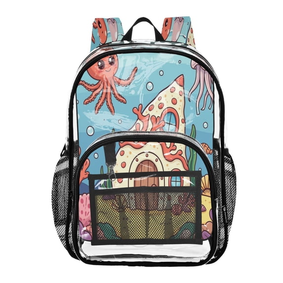 Ttyddzy Clear Backpack Heavy Duty PVC Transparent Backpack for College Workplace, under Sea House