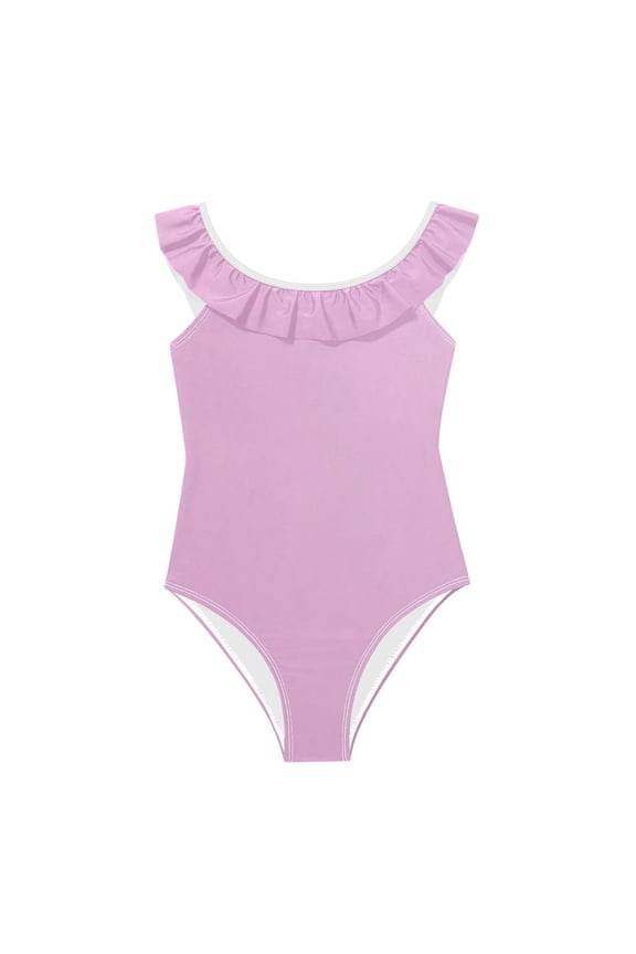 Girls' One-Piece Bathing Suit, Clean and Minimalist Colors Printed Beach Swimwear 3-6Year