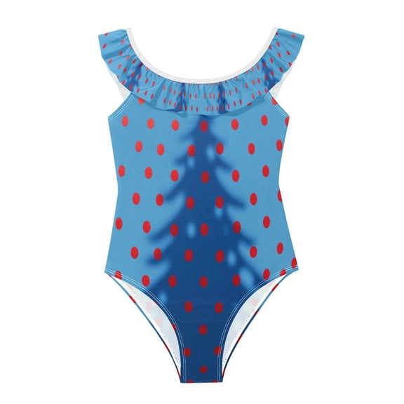 Ttyddzy Girls' One-Piece Bathing Suit, Polka Dots Printed Beach Swimwear 3-6Year