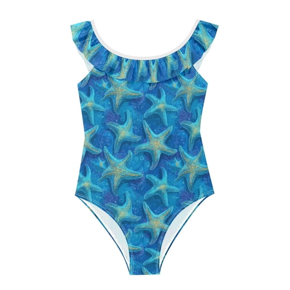 Ttyddzy Girls' One-Piece Bathing Suit, Starfish Pattern Printed Beach Swimwear 3-6Year