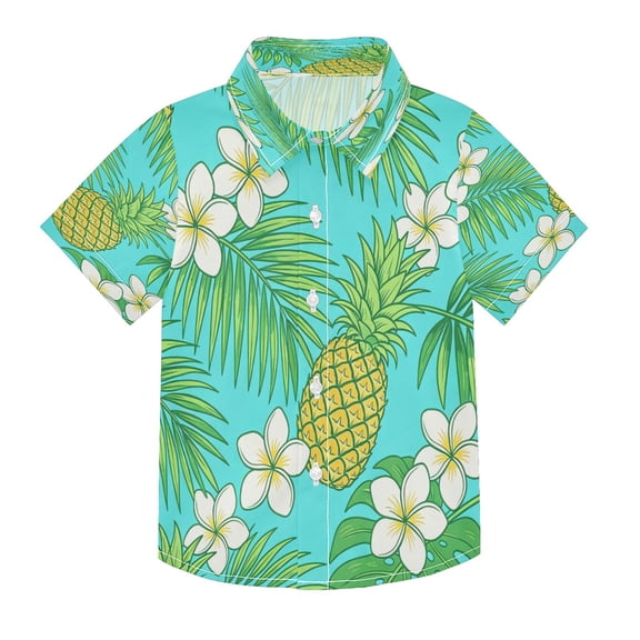 Ttyddzy Hawaiian Pattern Boys' Button Down Shirts for 3Y-10Y