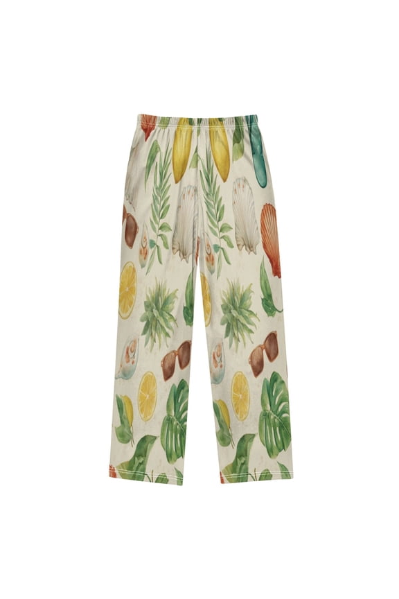 Lemons and Green Plants Printed Boy's Pajama Pants, Cotton-like Modal for Spring/Autumn