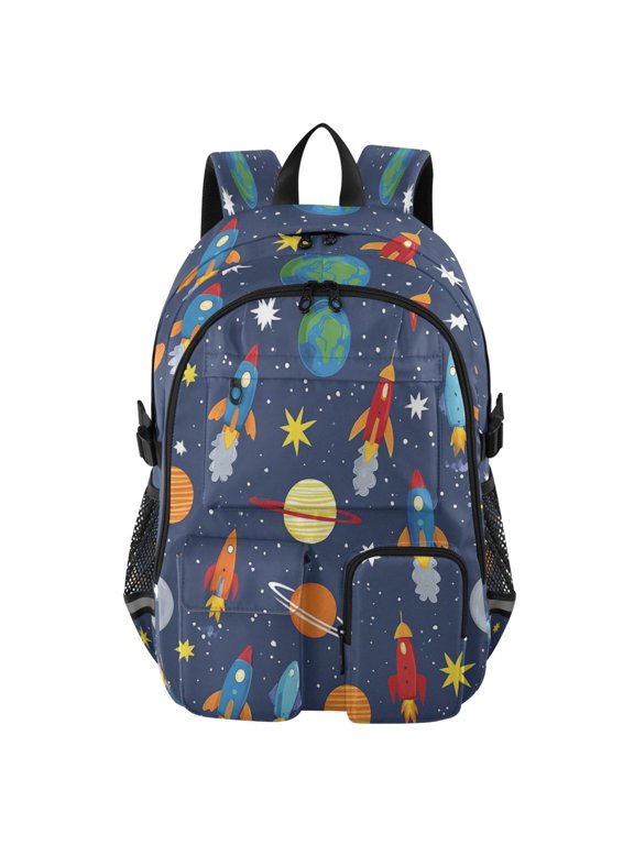 Lightweight Backpack Bag with Laptop Compart for Men Women, Navy-rocket Space Printed