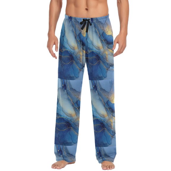 Ttyddzy Men's Pajama Pants -Cartoon Print Soft Stretch Band Waist, Loose Straight Fit for Sleep and Lounge (95% Polyester),Blue Gold Glitter Art