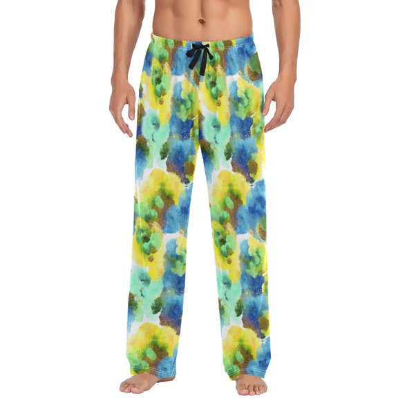 Ttyddzy Men's Pajama Pants -Cartoon Print Soft Stretch Band Waist, Loose Straight Fit for Sleep and Lounge (95% Polyester),Blue and Green Watercolors