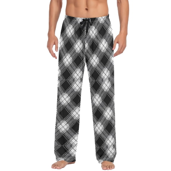 Ttyddzy Men's Pajama Pants -Cartoon Print Soft Stretch Band Waist, Loose Straight Fit for Sleep and Lounge (95% Polyester)，Checkered One-piece