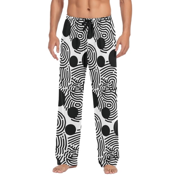 Ttyddzy Men's Pajama Pants -Cartoon Print Soft Stretch Band Waist, Loose Straight Fit for Sleep and Lounge (95% Polyester),Circles and Lines