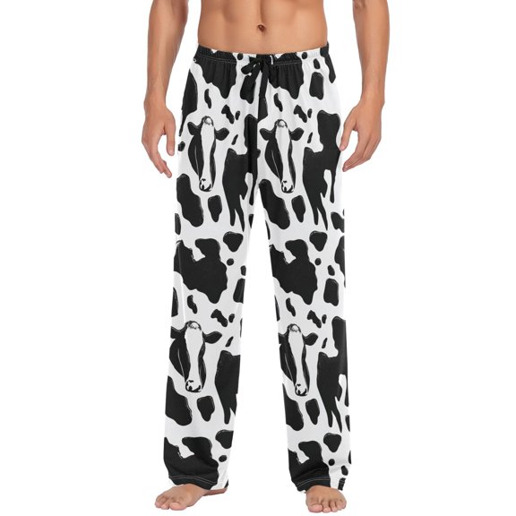 Ttyddzy Men's Pajama Pants -Cartoon Print Soft Stretch Band Waist, Loose Straight Fit for Sleep and Lounge (95% Polyester)，Cow Pictures