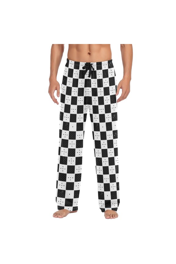 Men's Pajama Pants -Cartoon Print Soft Stretch Band Waist, Loose Straight Fit for Sleep and Lounge (95% Polyester)，Seamless Grid Pattern