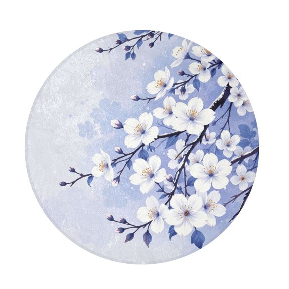 Ttyddzy Non‑Slip Long Pile Round Rug 36.2" x 36.2", Frosted Cherry Branches Printed