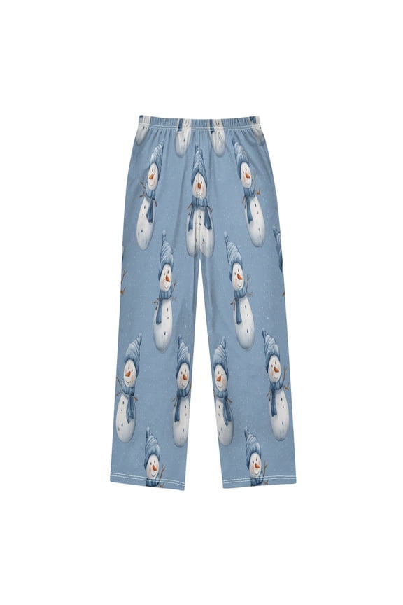 Snowman Pattern Printed Boy's Pajama Pants, Cotton-like Modal for Spring/Autumn