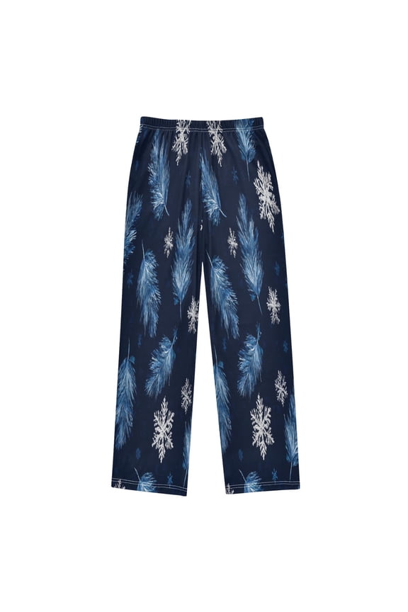 White Snowflakes Printed Boy's Pajama Pants, Cotton-like Modal for Spring/Autumn
