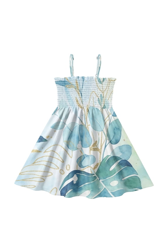 Woman' Casual-Dresses Sleeveless Camisole A-Line Dress for 2Y-7-8Y,Palm Leaf Print