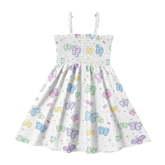 Ttyddzy Woman' Casual-Dresses Sleeveless Camisole A-Line Dress for 2Y-7-8Y,Soft-colored Cartoon Butterfly