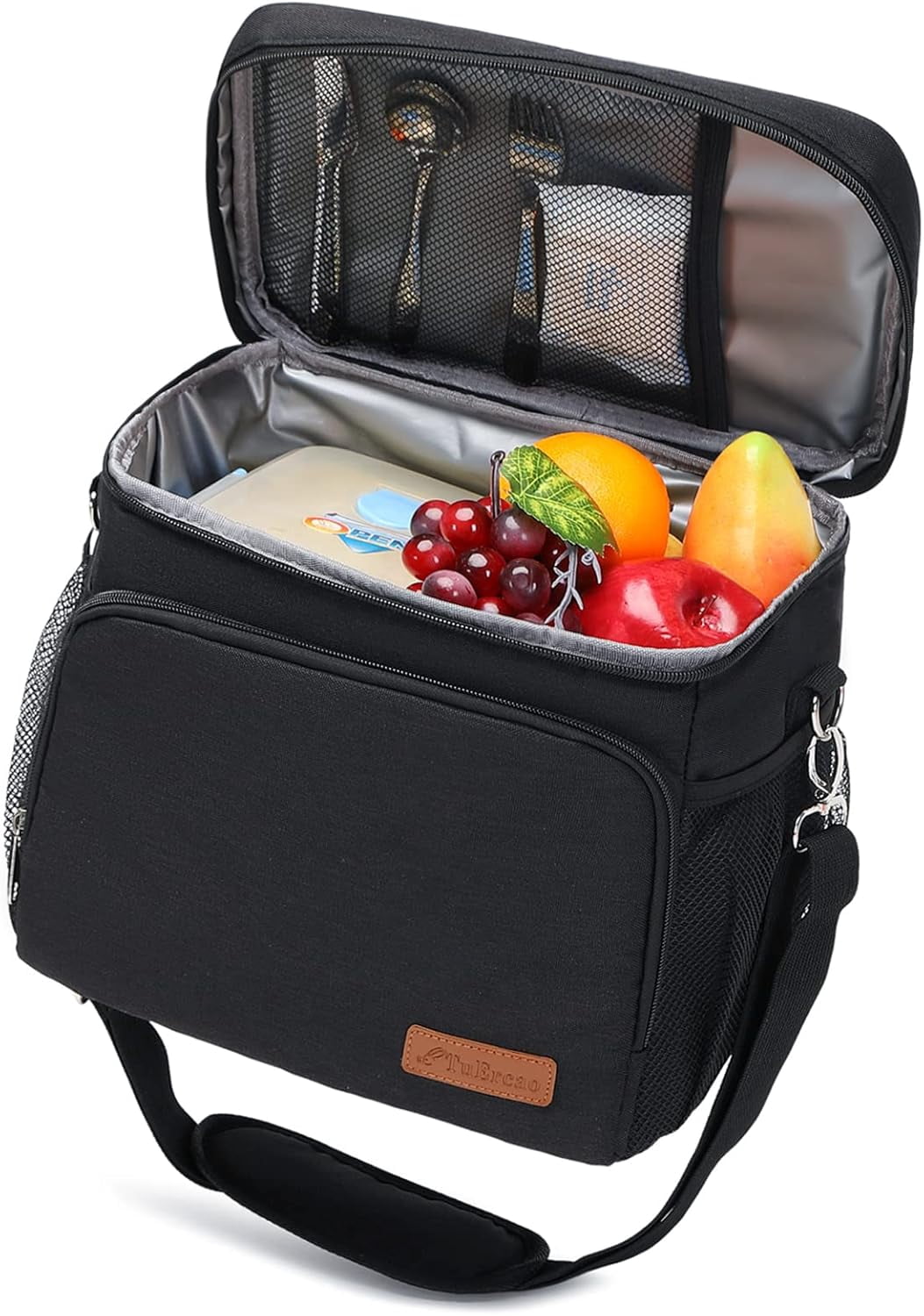 TuErcao Insulated Lunch Bag for Men Women Adult Lunch Box for Men Work Leakproof Soft Cooler for Picnic Travel Road Trips Lunch Tote Bag, Black