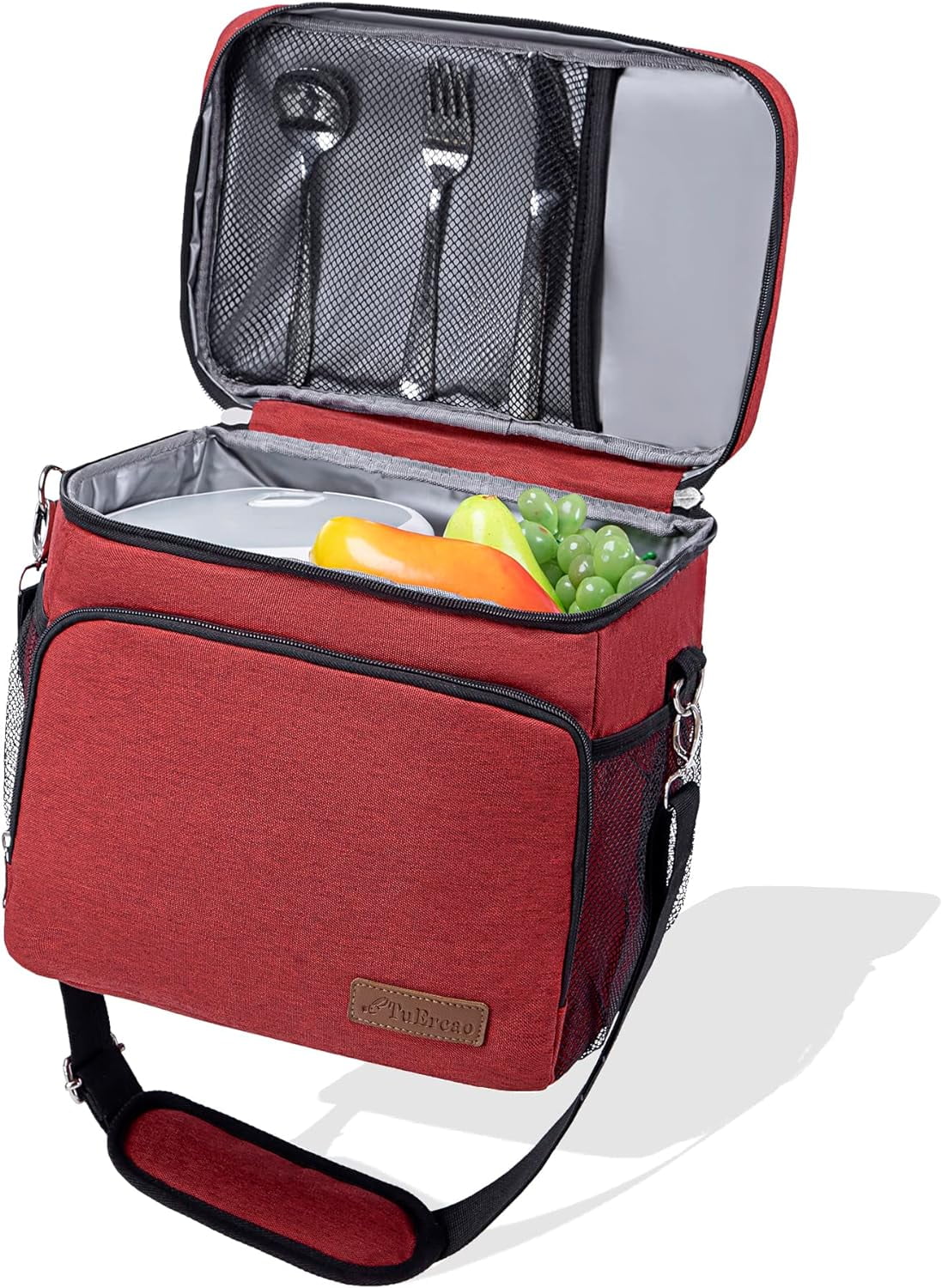 TuErcao Insulated Lunch Bag for Men Women Adult Lunch Box for Men Work Leakproof Soft Cooler for Picnic Travel Road Trips Lunch Tote Bag, Red