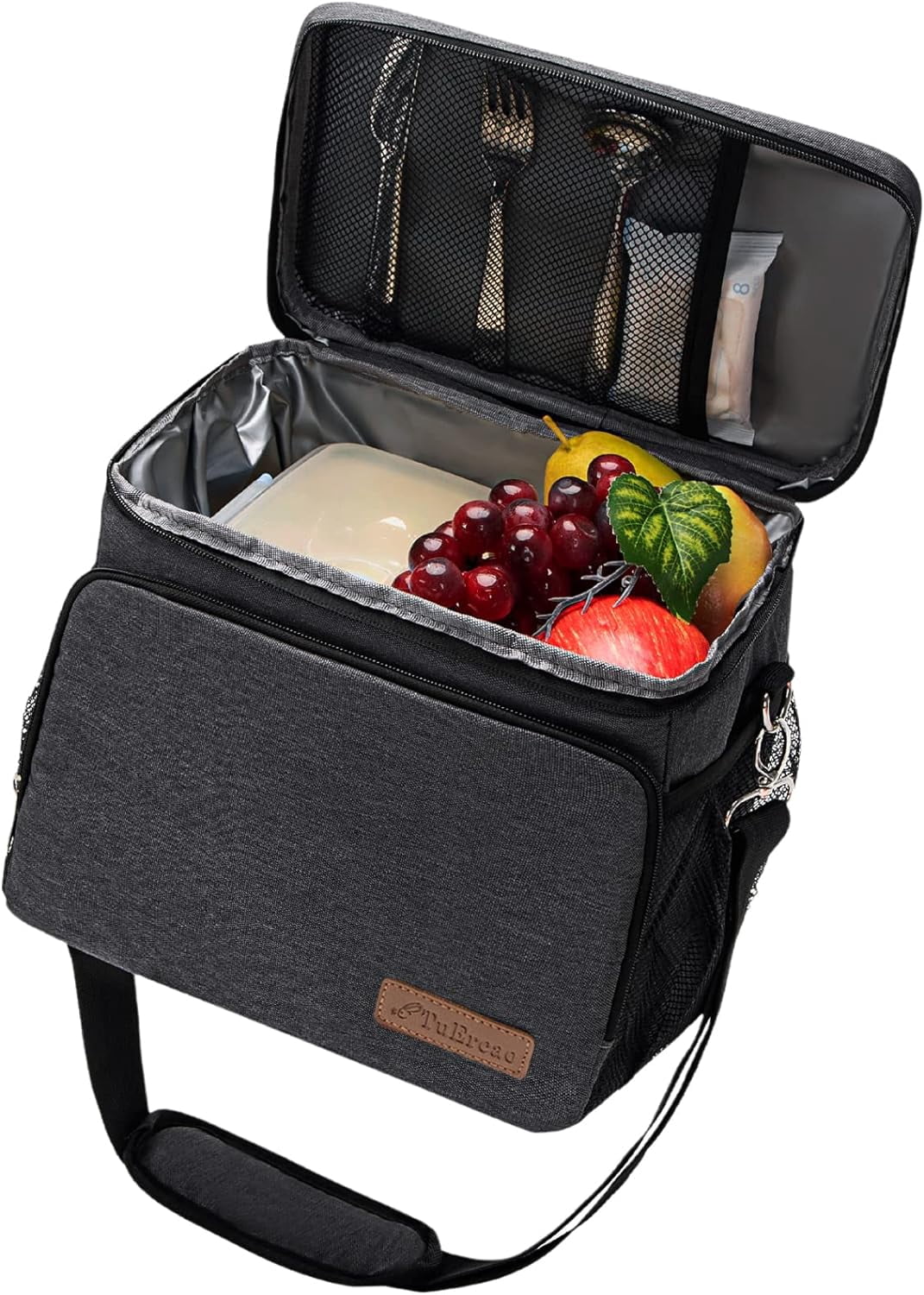 TuErcao Insulated Lunch Bag for Men Women Adult Lunch Box for Men Work Leakproof Soft Cooler for Picnic Travel Road Trips Lunch Tote Bag, Dark Grey