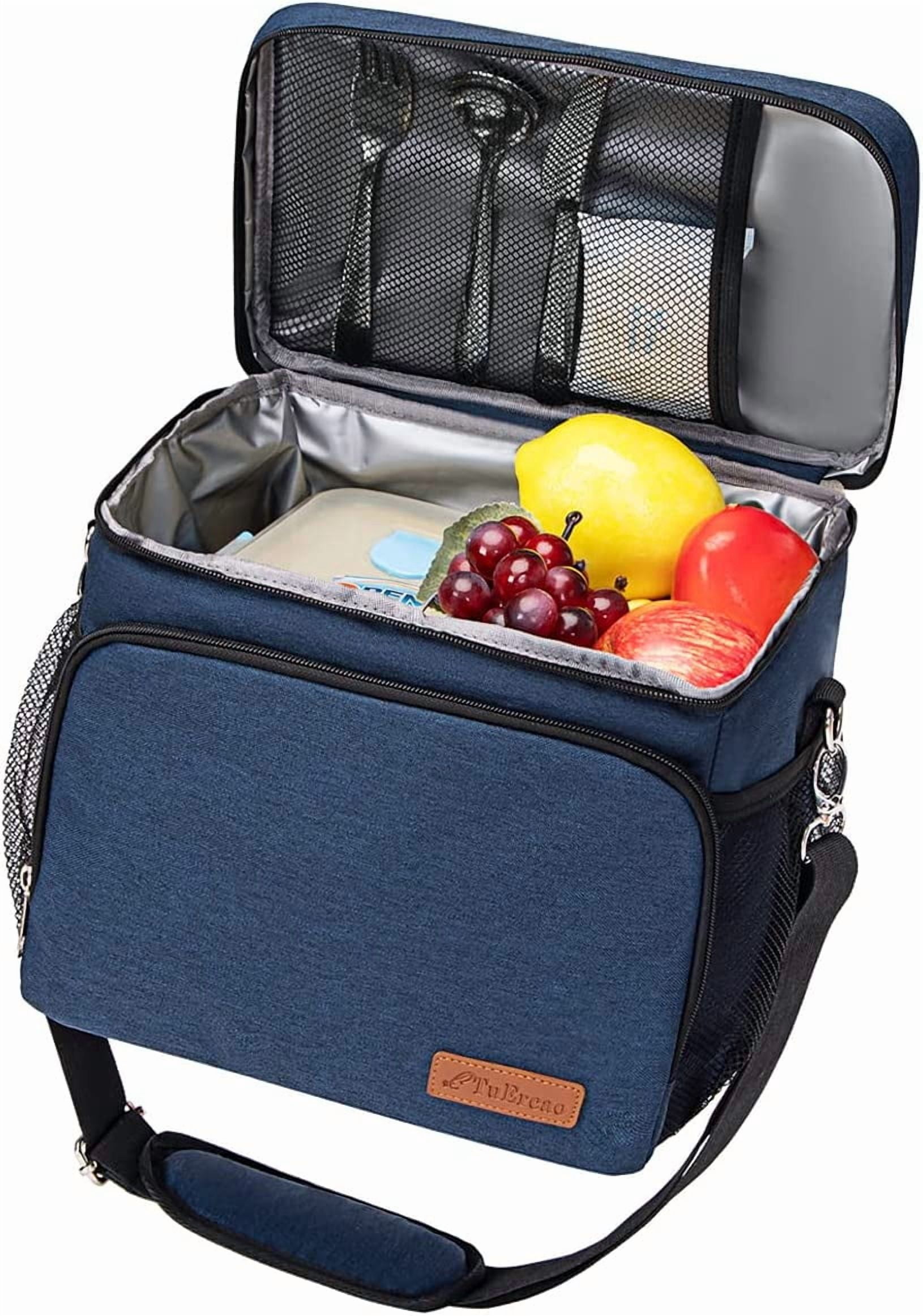 TuErcao Insulated Lunch Bag for Men Women Adult Lunch Box for Men Work Leakproof Soft Cooler for Picnic Travel Road Trips Lunch Tote Bag, Dark Blue