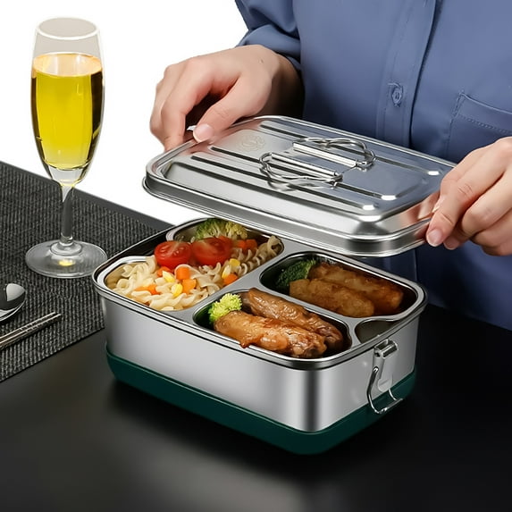 TuJiang Stainless Steel Lunch Box I 2LI with free sealing I Bento Box 3 Compartments, Leak-Proof Food Containers, Metal Lunchbox for Travel & Work, Eco-Friendly Meal Storage Solution