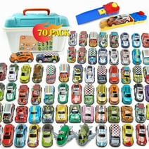 TuKIIE 70 PCS Pull Back Race Cars, Mini Race Cars Toys with Launcher & Map, Bulk Small Vehicles Toys for Kids Party Favors, Carnival Prizes, Pinata Fillers 3+ (70 Pack)