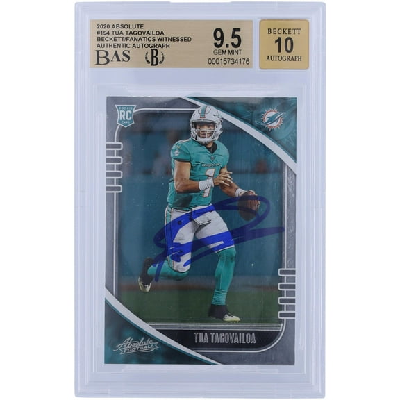 Tua Tagovailoa Miami Dolphins Autographed 2020 Panini Absolute #194 Beckett Fanatics Witnessed Authenticated 9.5/10 Rookie Card - Fanatics Authentic Certified