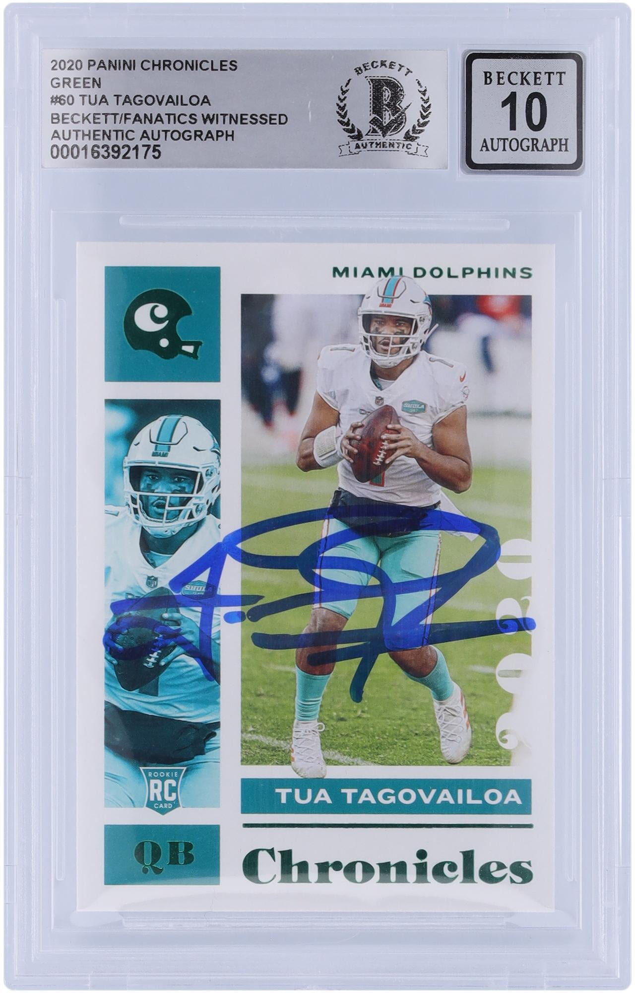 Tua Tagovailoa Miami Dolphins Autographed 2020 Panini Chronicles Green #60 Beckett Fanatics Witnessed Authenticated 10 Rookie Card - Fanatics Authentic Certified