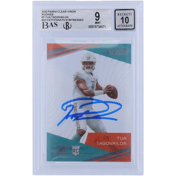 Tua Tagovailoa Miami Dolphins Autographed 2020 Panini Clear Vision Rookies #CV-2 Beckett Fanatics Witnessed Authenticated 9/10 Rookie Card - Fanatics Authentic Certified