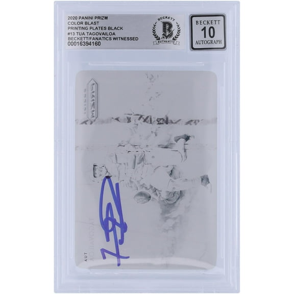 Tua Tagovailoa Miami Dolphins Autographed 2020 Panini Prizm Color Blast Black Printing Plate #13 #1/1 Beckett Fanatics Witnessed Authenticated 10 Rookie Card - Fanatics Authentic Certified