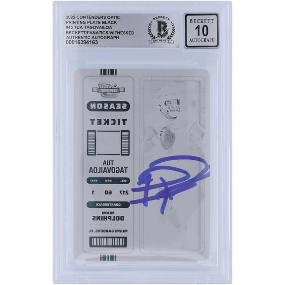 Tua Tagovailoa Miami Dolphins Autographed 2022 Panini Contenders Optic Black Printing Plate #45 #1/1 Beckett Fanatics Witnessed Authenticated 10 Card - Fanatics Authentic Certified