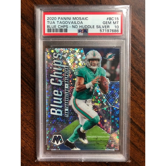 Tua Tagovailoa RC, Blue Chips - No Huddle Silver - 2020 Panini Mosaic - PSA 10