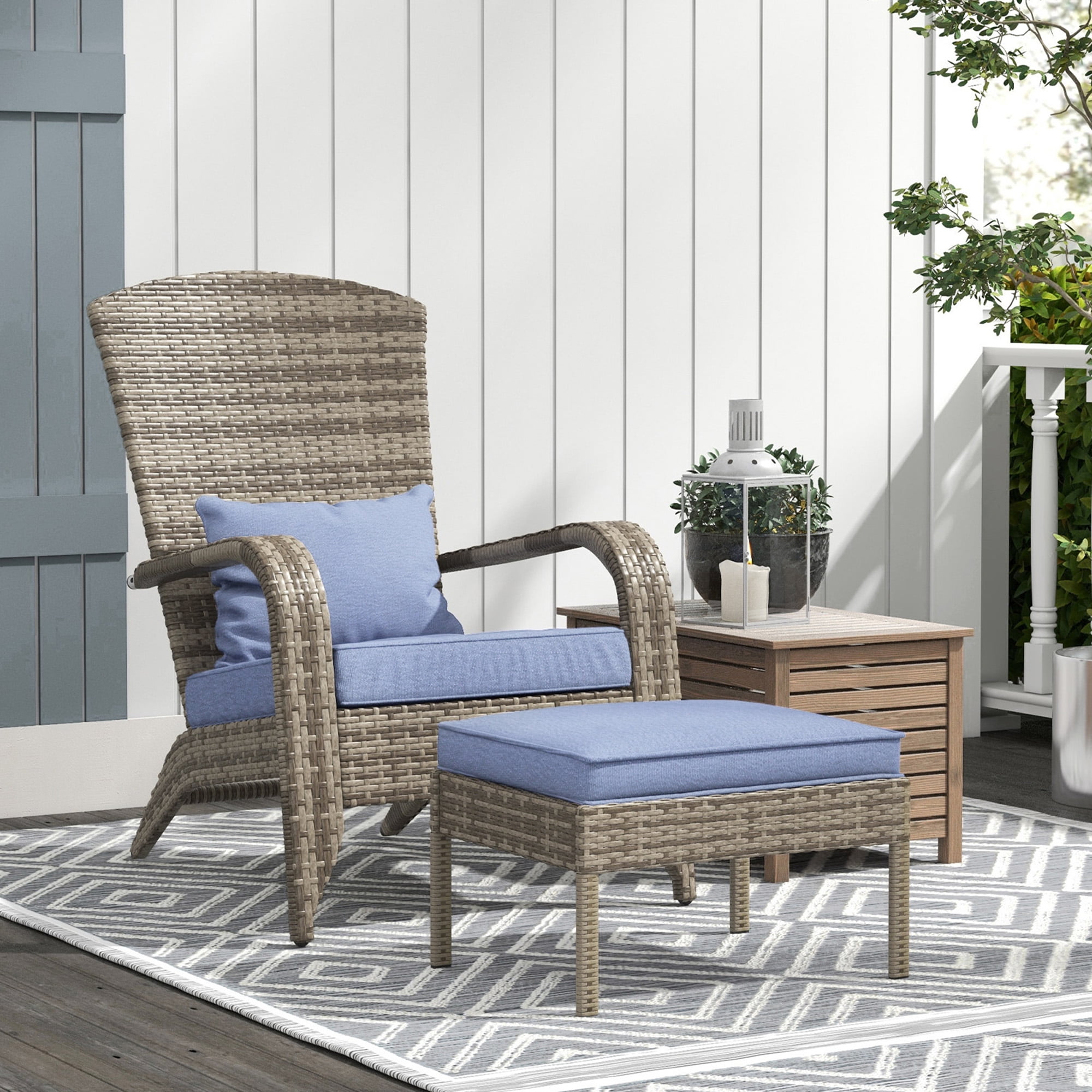 Tuajixz Patio PE Wicker Chair with Ottoman, Outdoor Chiar with Cushions ...