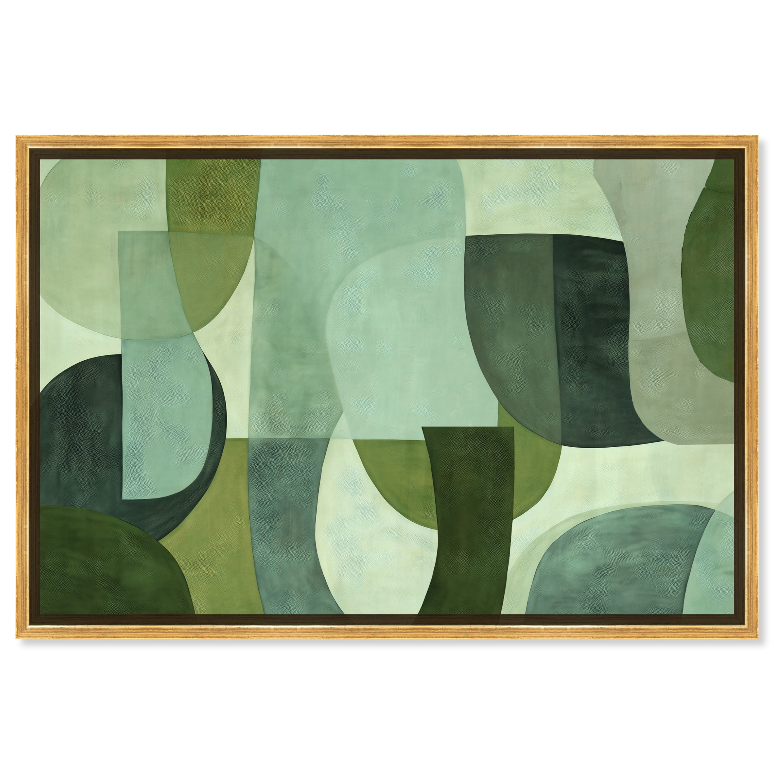 Large Green Abstract Canvas Wall Art with Gold Frame