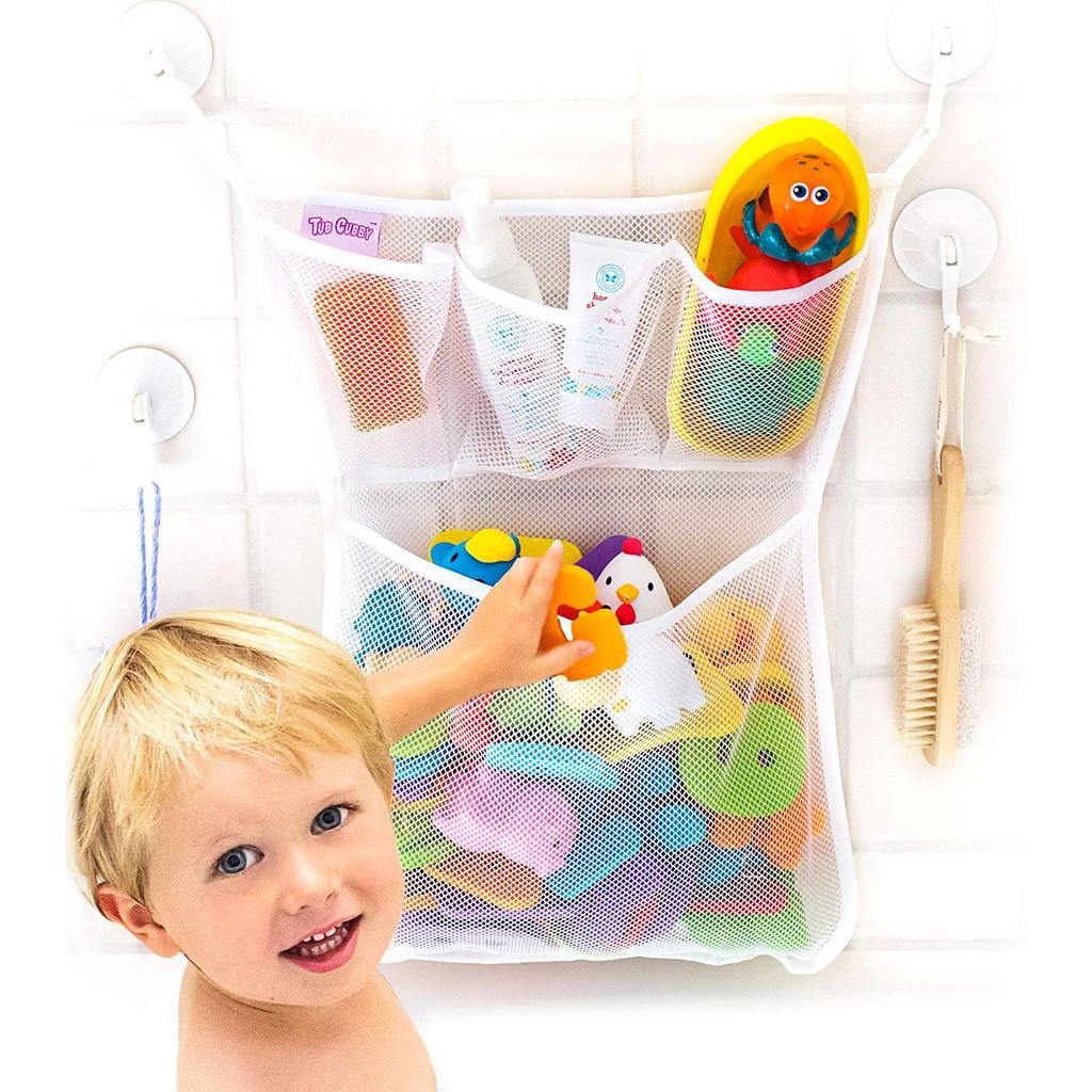 slonser Bath Toy Storage 14”X20” - Mesh Bathtub Toy Holder Basket, Kids Bath Toy Net, Bath Tub Toy Holder Bag, Toddler Shower Caddy Hanging Bucket Bin 