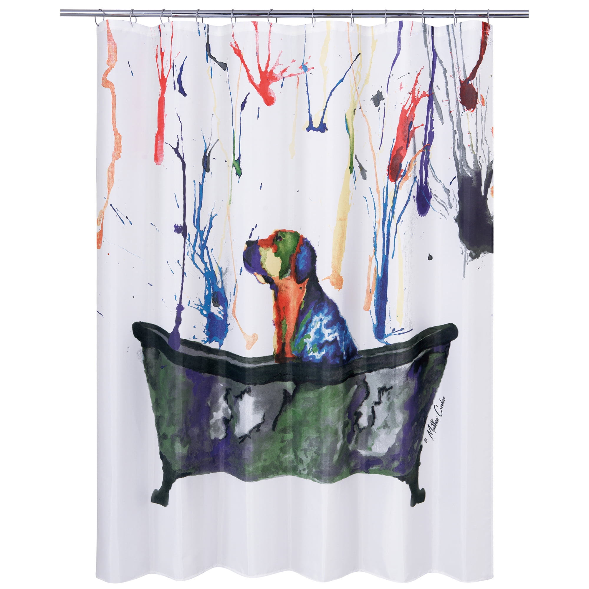 Colorful Dog in Bathtub Polyester Fabric Shower Curtain