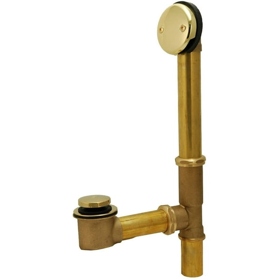 Tub Drain Kit, Waste and Overflow, Tip Toe Type, Polished Brass Finish