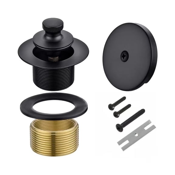 Tub Drain and Overflow Kit, Bath Tub Drain Trim Set Conversion Kit Assembly w/ Single Hole Overflow Faceplate, Lift & Turn Bathtub Drain Stopper w/ Drain Fine/Coarse Thread Conversion Twist