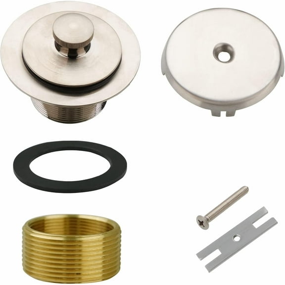 Tub Drain and Overflow Kit with Single Hole Overflow Faceplate, Universal Lift & Turn Bathtub Drain Kit with Fine/Coarse Thread Conversion Twist Trim Kit Assembly-Brushed Nickel