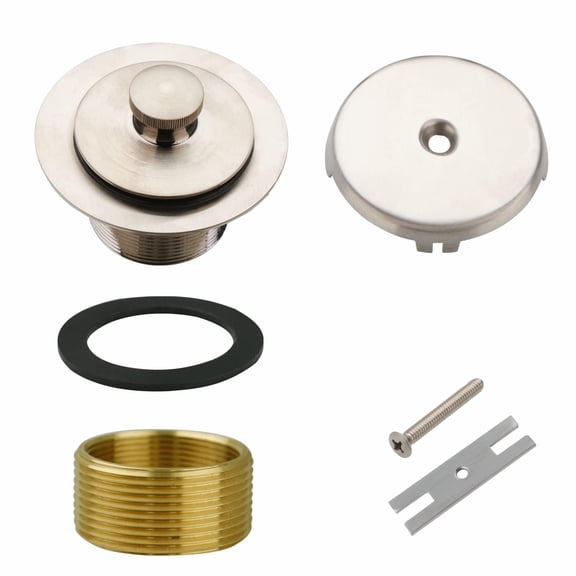 Tub Drain and Overflow Kit with Single Hole Overflow Faceplate, Welsan Universal Lift & Turn Bathtub Drain Kit with Fine/Coarse Thread Conversion Twist Trim Kit Assembly-Brushed Nickel
