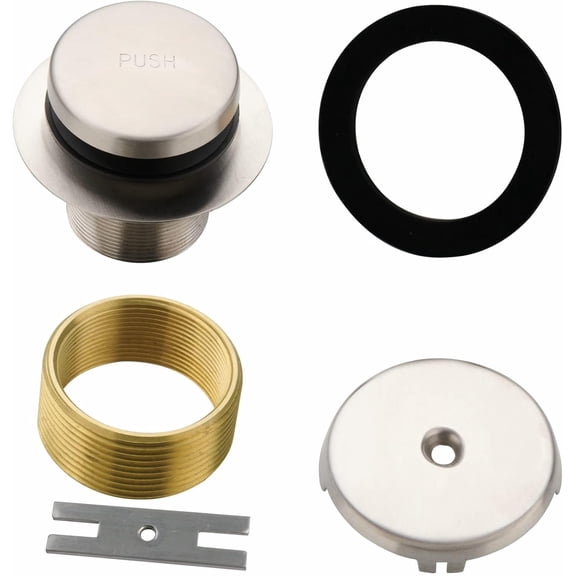 Tub Drain Tip Toe Bathtub Drain Conversion Kit Assembly, Brushed Nickel Replacement Bath Drain Trim Kit with Single Hole Overflow Faceplate and Universal Fine/Coarse Thread Assembly