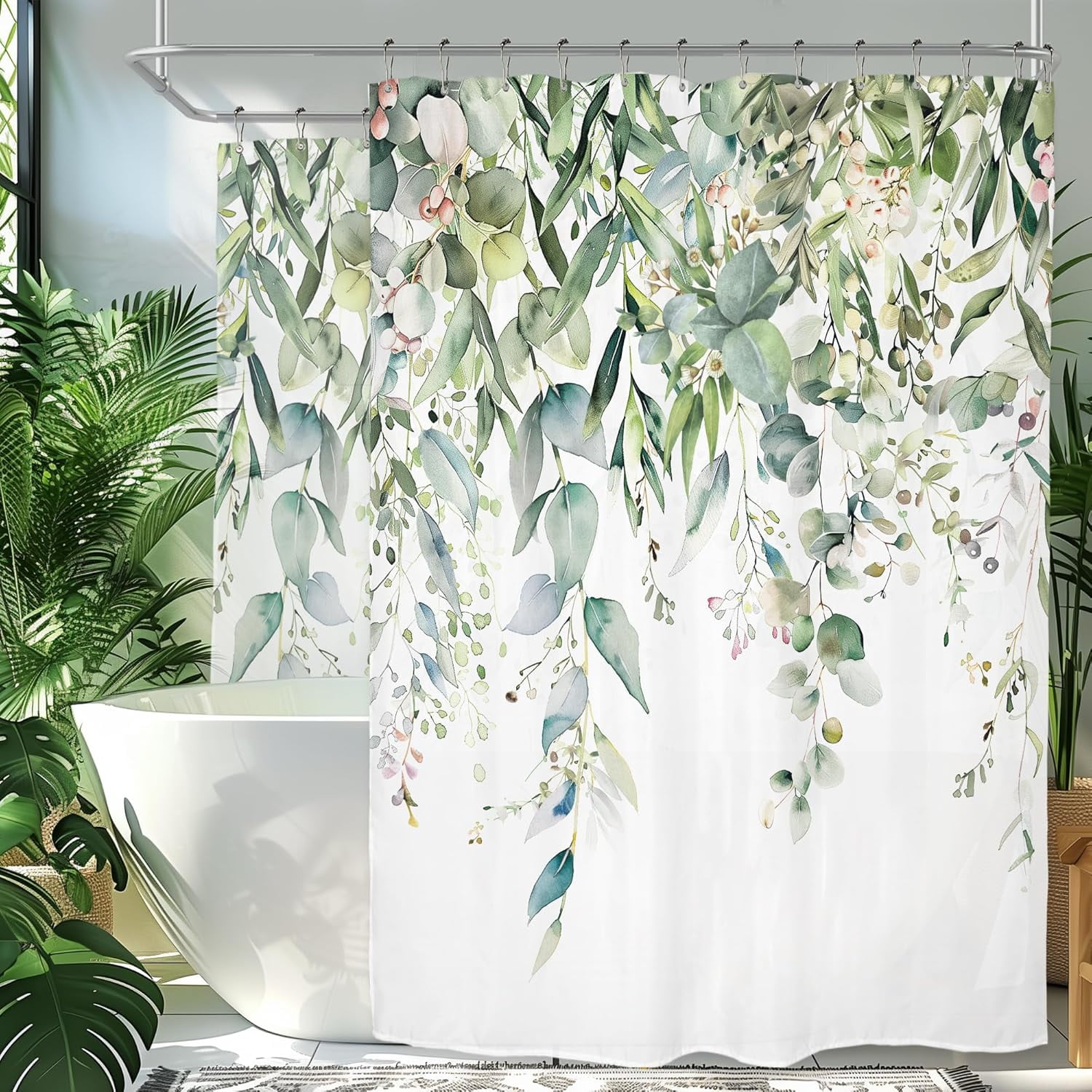 Tub Extra Wide Shower Curtain for Bathroom Decor 180Wx70H Green