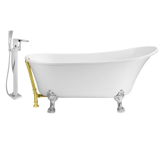 Tub, Faucet and Tray Set Streamline 59" Clawfoot NH340CH-GLD-100