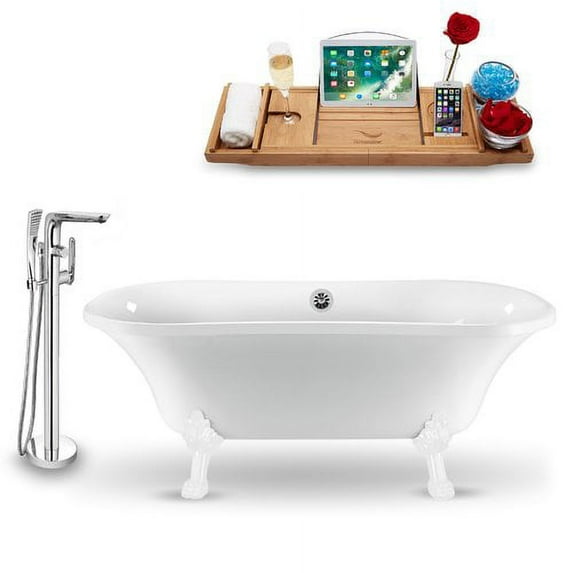 Tub, Faucet and Tray Set Streamline 68" Clawfoot NH861WH-CH-120
