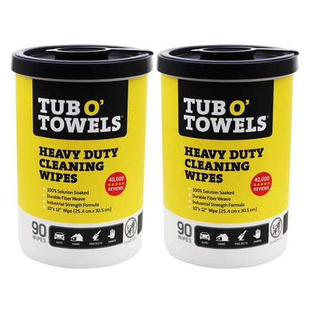 Tub O' Towels Heavy-Duty Cleaning Wipes - For Multi-Surface Cleaning, Citrus, 10-inch x 12-inch, 2 Pack