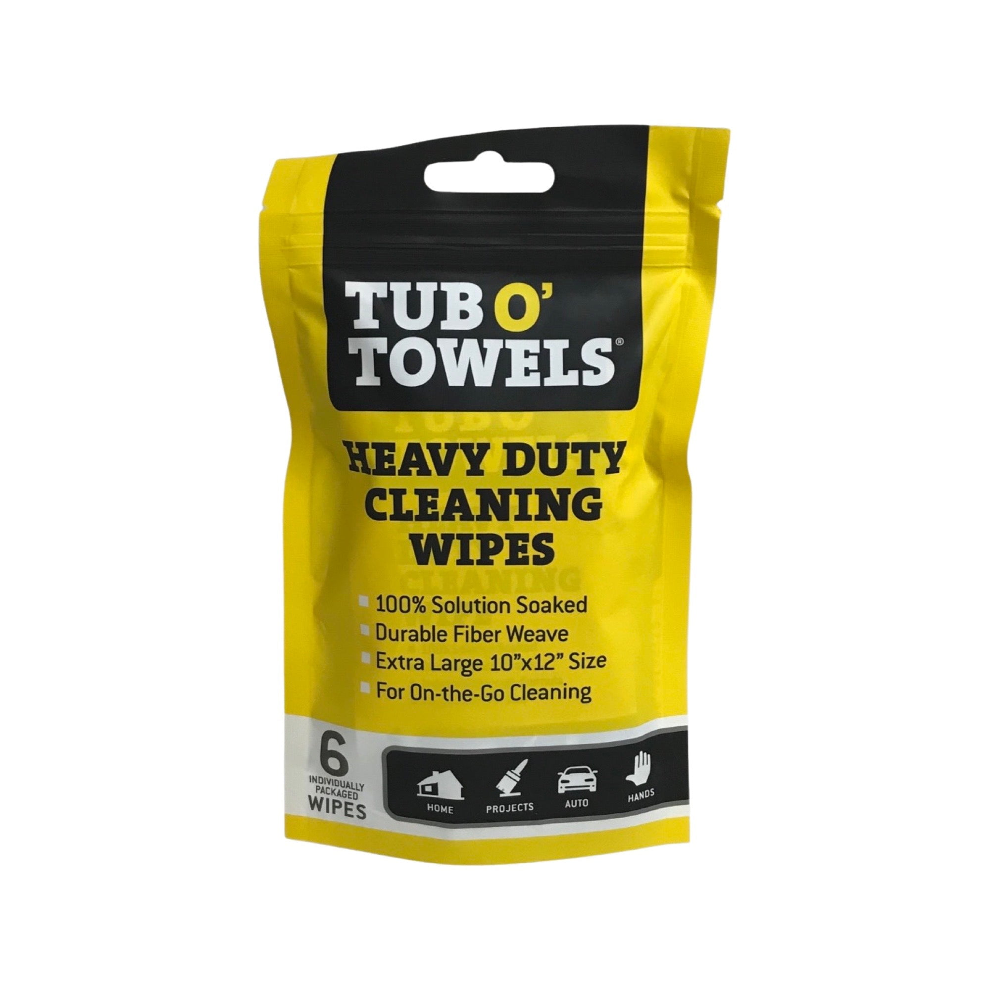 Tub O’ Towels Heavy-Duty Cleaning Wipes – 75 Count, 10x12 Inch, Dual Texture, 6 Pack Canisters