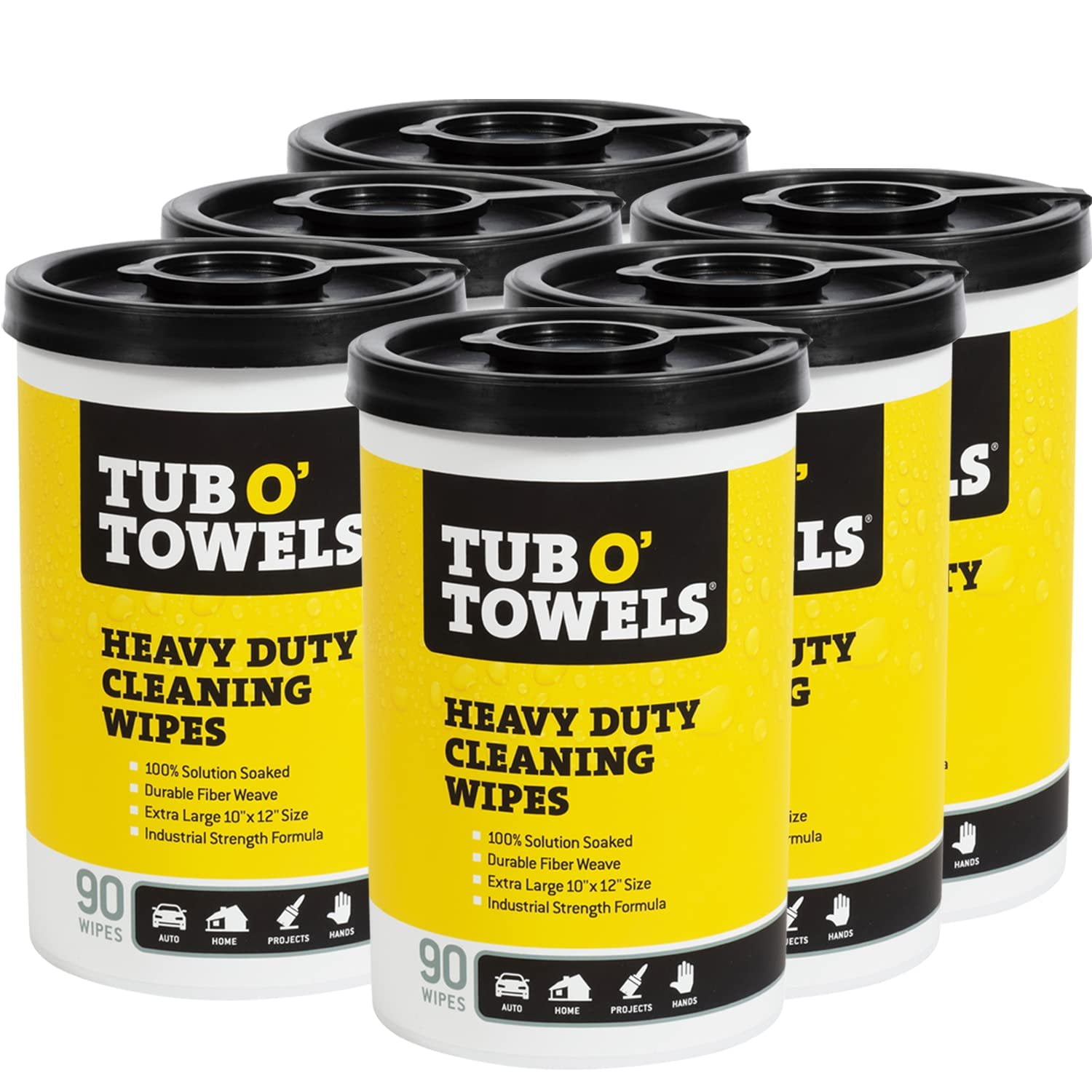 Tub O Towels TW90 Heavy-Duty 10 x 12 Size Multi-Surface Cleaning Wipes,  90 Count Per Canister 