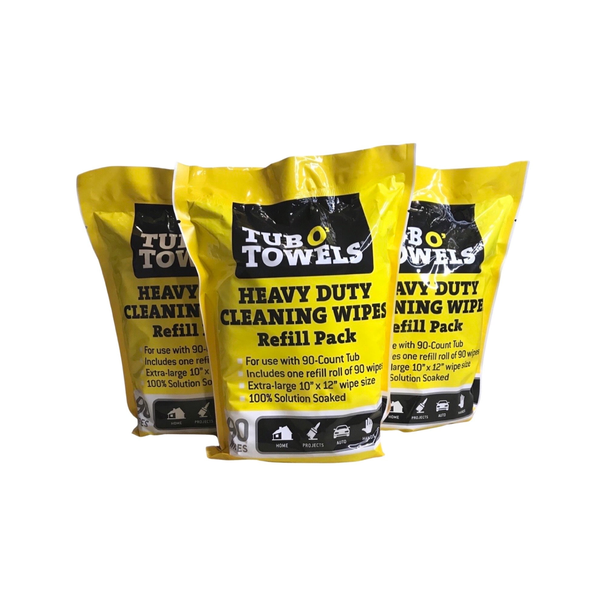 Tub O' Towels TW90P 3 Pack Heavy Duty Extra Large 10" x 12" Cleaning Wipes Refill
