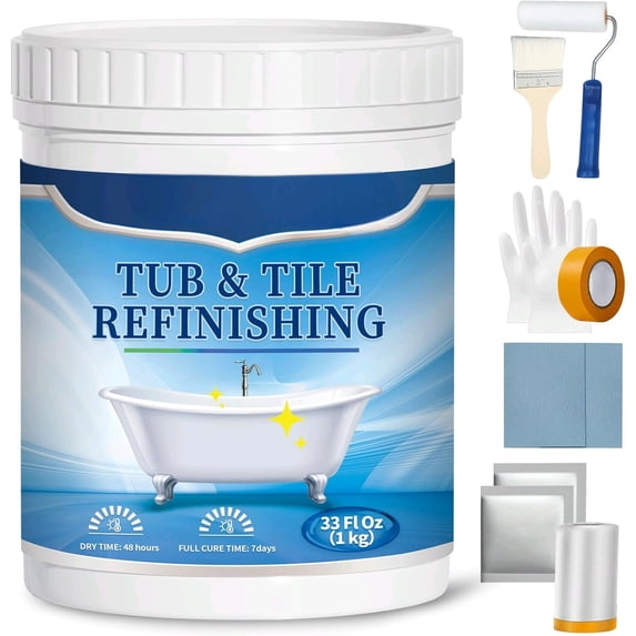Tub Paint,Tub and Tile Refinishing Kit 33oz with Tools,Bathtub Paint White Water-based Low Odor,Easy to Use for Sink Kitchen Bathroom,Semi-Gloss,50-55sq.ft