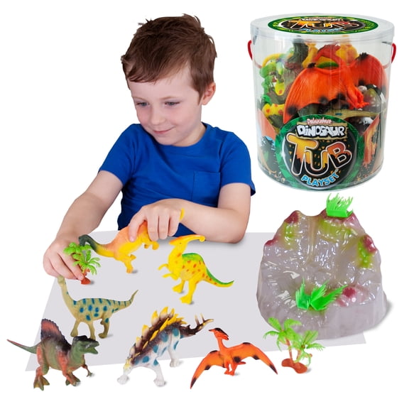 Tub Playset - Dinosaur from Deluxebase Reusable Toy Storage with Stegosaurus, Pterodactyl & More